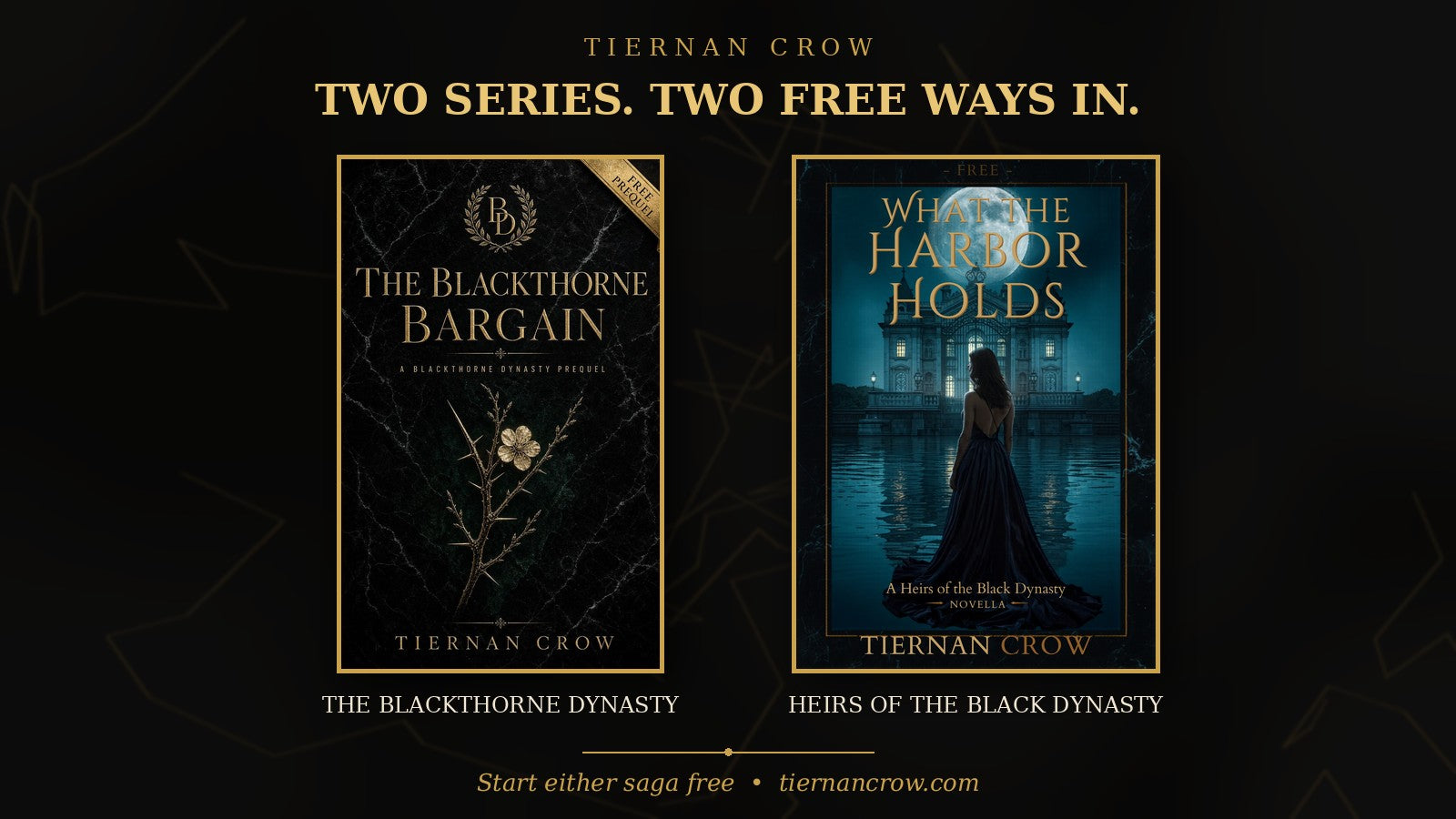 Two free prequel novellas by Tiernan Crow — The Blackthorne Bargain and What the Harbor Holds